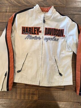 Harley-Davidson Women's White & Orange Motorcycles Jacket Size Small